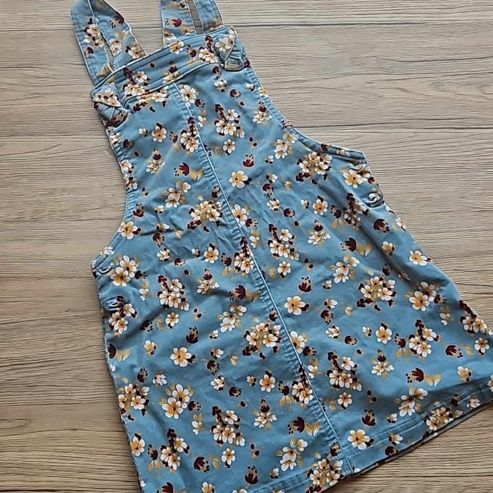 Tahari Blue Floral Cottagecore Corduroy Romper Dress 6